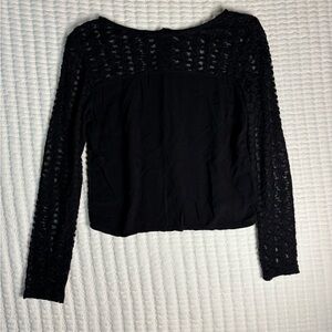 Ambiance Black Lace Dark Cottagecore Long Sleeve Sheer Panel‎ Top Size Small